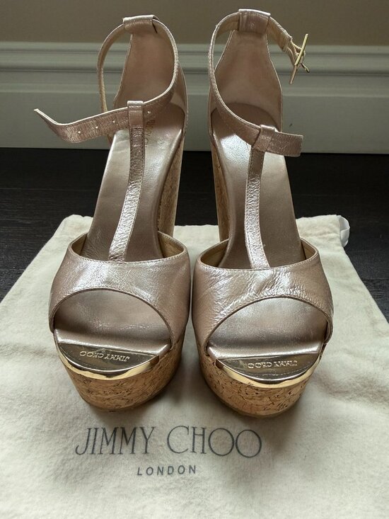 Jimmy Choo Shoes - Jimmy Choo Pela wedge sandal gold/champagne color, size 39.5